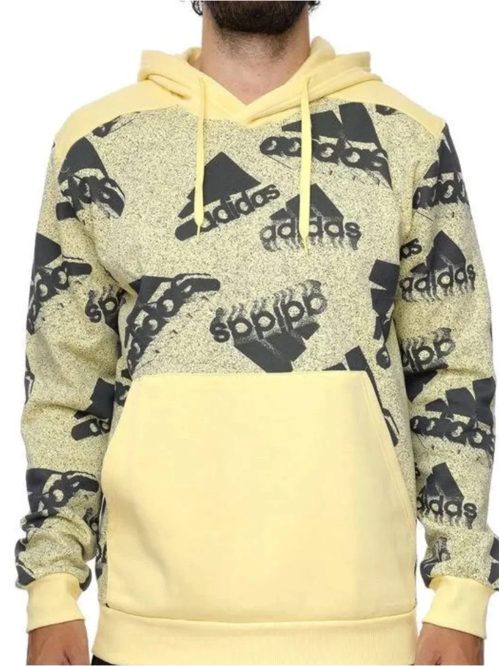 Adidas Mens Essentials Brandlove Q3 Hoodie Fleece All Over Print Yellow Medium
